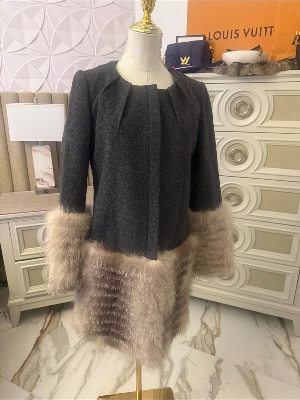 Wool & real Fox fur coat
